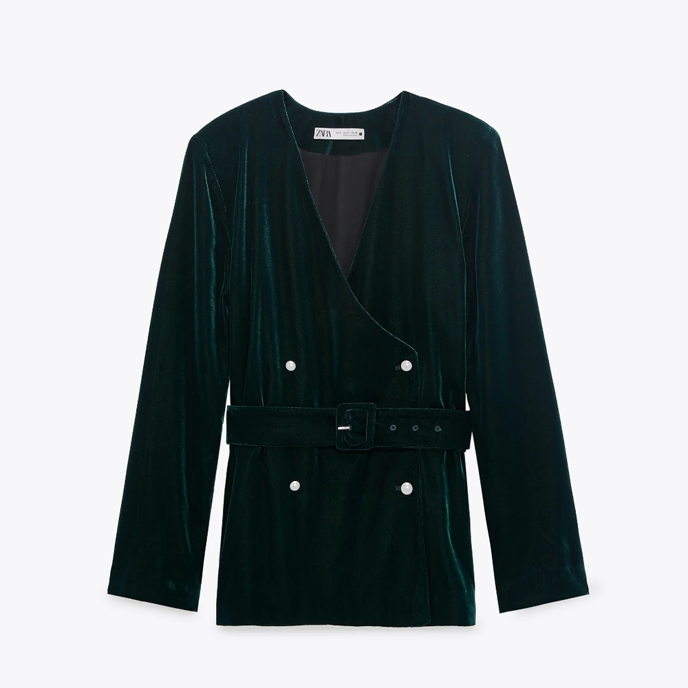 Zara green velvet blazer top.